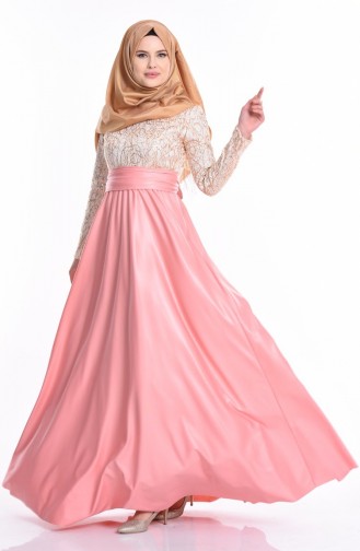 Powder Hijab Evening Dress 1043-06