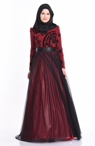 Claret Red Hijab Evening Dress 1089-01