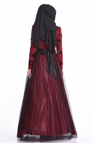 Claret Red Hijab Evening Dress 1089-01