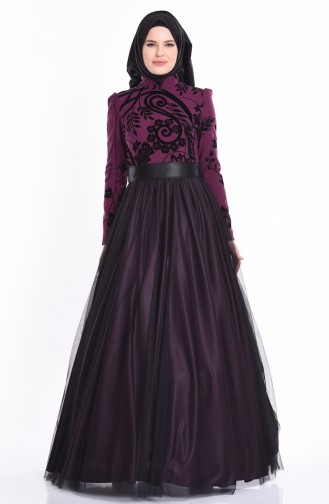 Purple Hijab Evening Dress 1089-02