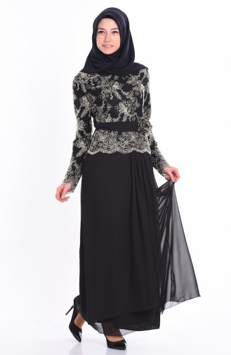 Schwarz Hijab Kleider 52554-01