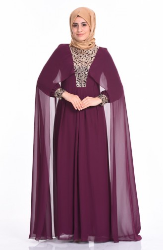 Plum Hijab Evening Dress 52551-02