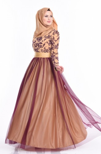 Purple Hijab Evening Dress 1087-04