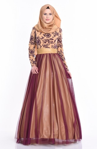 فستان بتصميم مطبع باللون الأرجواني والذهبي 1087-04