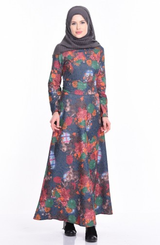 Navy Blue Hijab Dress 9083-03