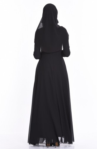 Şifon Taş Baskılı Elbise 1715-01 Siyah