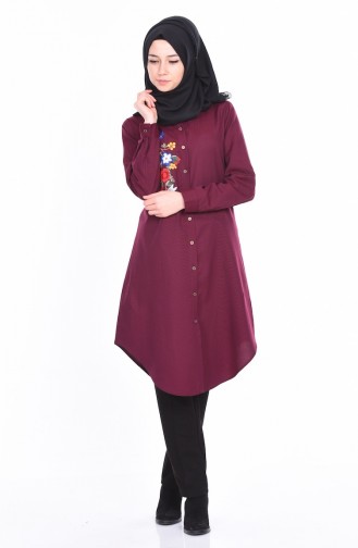 Nakışlı Tunik 6224-01 Mürdüm 6224-01