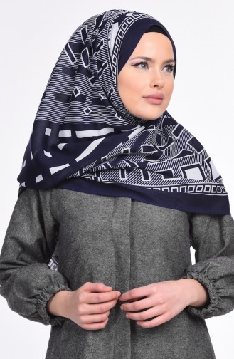 Viskon Desenli Şal 70000-03 Lacivert Beyaz