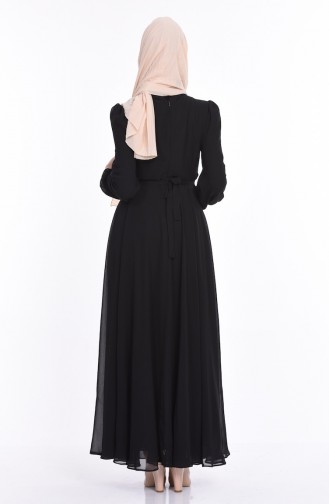 Yaka İşlemeli Şifon Elbise 4101-05 Siyah