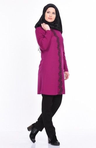 Boncuk İşlemeli Tunik 2848-05 Mürdüm