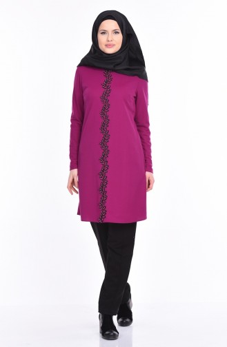 Boncuk İşlemeli Tunik 2848-05 Mürdüm