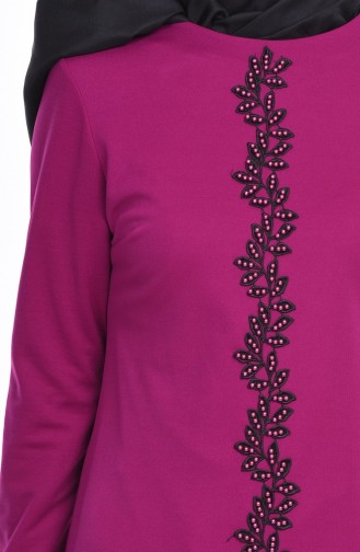 Boncuk İşlemeli Tunik 2848-05 Mürdüm