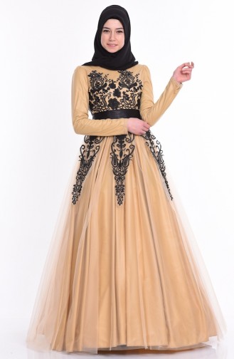 Gold Hijab Evening Dress 1091-02
