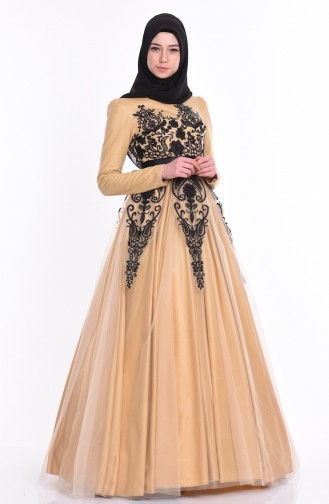 Gold Hijab Evening Dress 1091-02