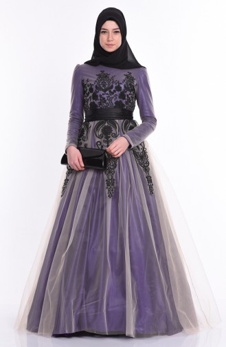Purple Hijab Evening Dress 1091-03