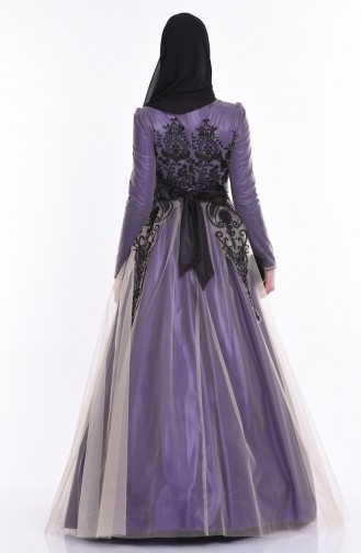 Purple Hijab Evening Dress 1091-03