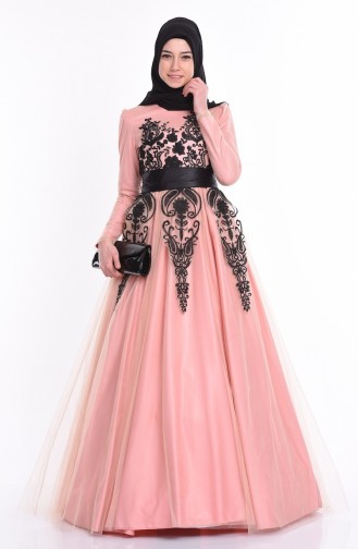 Pink Hijab Evening Dress 1091-04