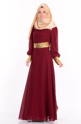 Dark Claret Red Hijab Evening Dress 2428-13