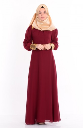 Dunkel Weinrot Hijab-Abendkleider 2428-13