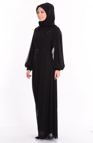 Black Hijab Evening Dress 52553-01