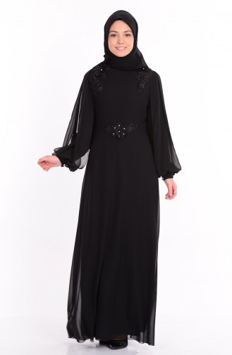 Black Hijab Evening Dress 52553-01