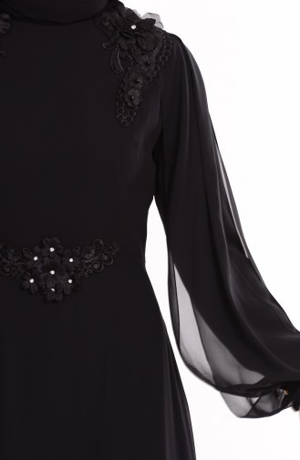 Çiçek Detaylı Elbise 52553-01 Siyah