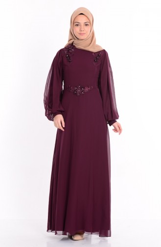 Plum Hijab Evening Dress 52553-03
