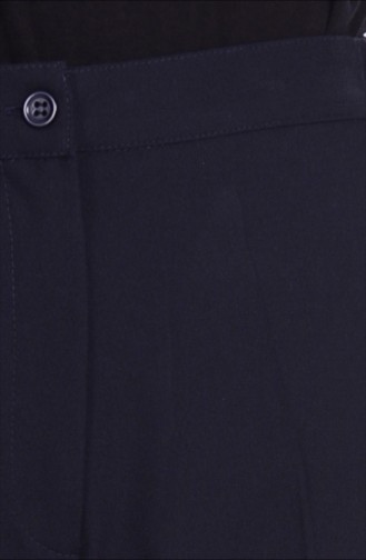 Pantalon Simple Taille Haute 0785-01 Bleu Marine 0785-01