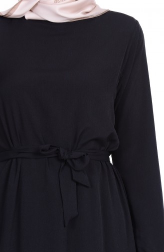 Kuşaklı Krep Elbise 0101-03 Siyah