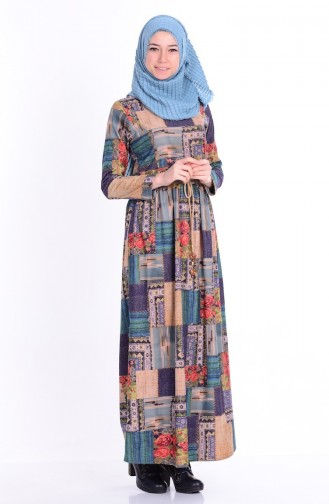 Navy Blue Hijab Dress 6113-02