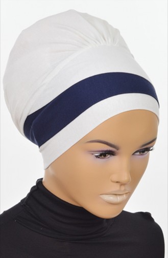 BONNET DEUX COULEURS CREME BLEU MARİNE B-0002-8-1 0002-8-1