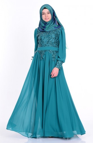 Emerald Green Hijab Evening Dress 6877-01