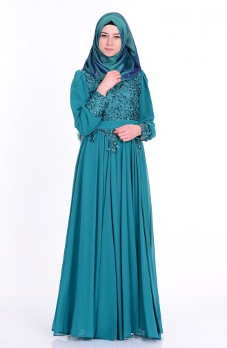 Emerald Green Hijab Evening Dress 6877-01