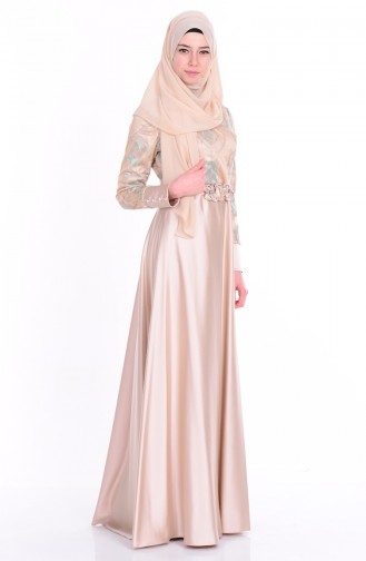 Abendkleid aus Satin 6885-01 Beige Minzengrün 6885-01