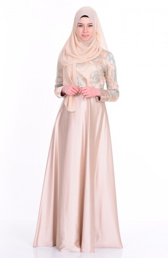 Abendkleid aus Satin 6885-01 Beige Minzengrün 6885-01