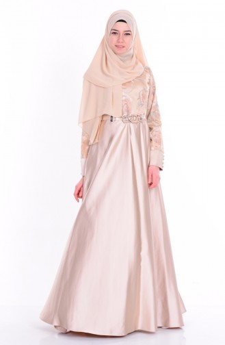 Abendkleid aus Satin 6885-02 Beige Lachs 6885-02