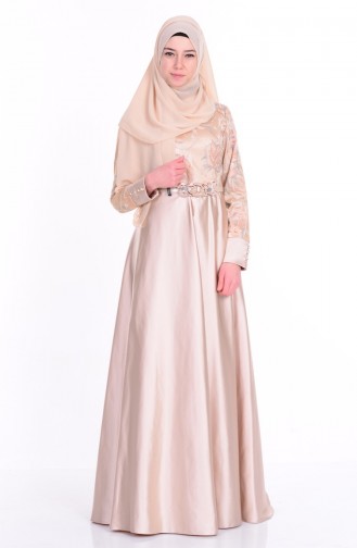 Abendkleid aus Satin 6885-02 Beige Lachs 6885-02