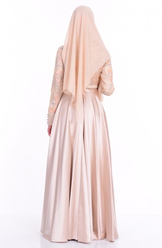 Beige Hijab Evening Dress 6885-02