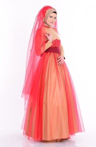 Red Hijab Evening Dress 1092-01