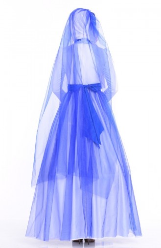 Lace Detailed Evening Dress 1092-02 Saxe Blue Ecru 1092-02