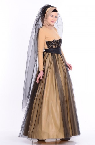 Abendkleid mit Spitzen 1092-03 Gold Schwarz 1092-03