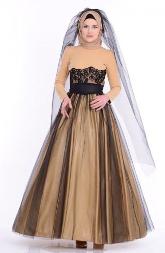 Abendkleid mit Spitzen 1092-03 Gold Schwarz 1092-03