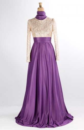 Purple Hijab Evening Dress 1043-05