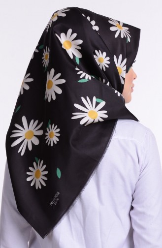 Dijital Papatya Tafta Eşarp 60003-07 Yeşil Siyah