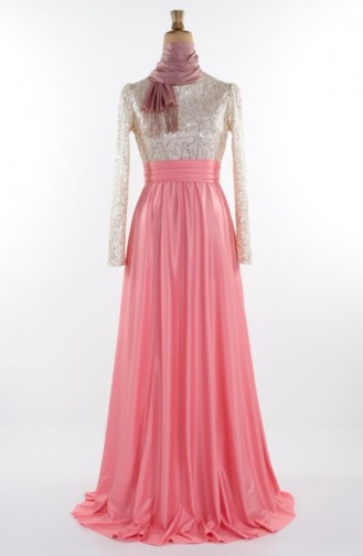 Sequin Embroidered Evening Dress 1043-07 Salmon 1043-07