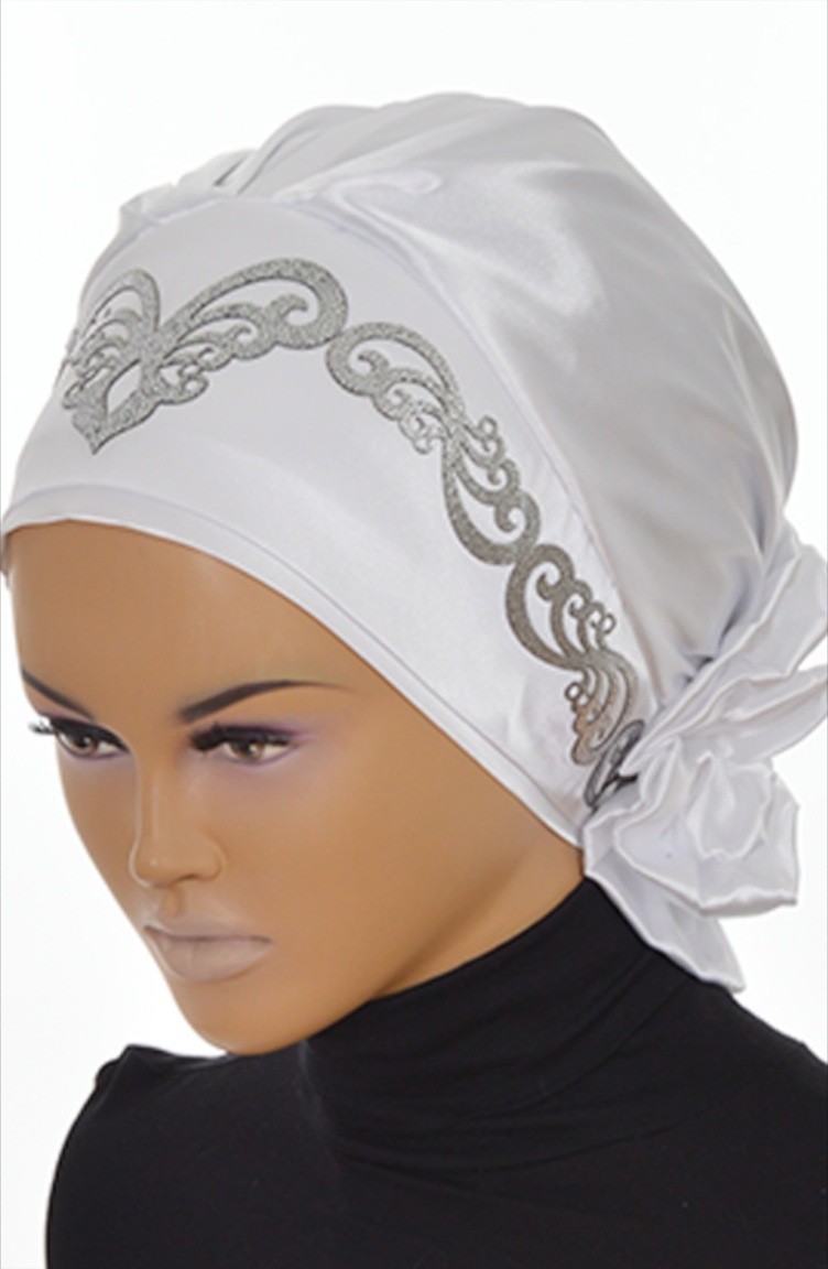 Hazır Saten Türban Beyaz HT-58-B