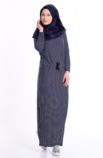 Navy Blue Hijab Dress 0478-01
