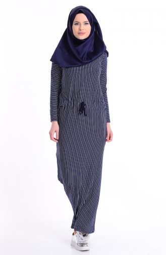 Navy Blue Hijab Dress 0478-01