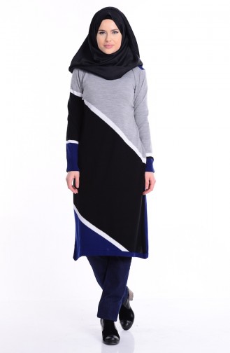 iLMEK Patterned Knitwear Sweater 3880-02 Gray Black 3880-02