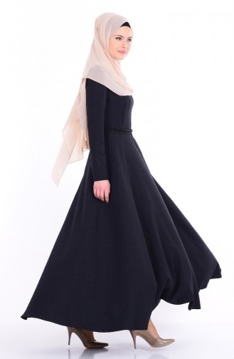 Güpür Detaylı Kloş Elbise 7060-01 Siyah